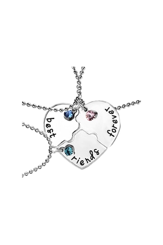Bff Arkadaşlık Taşlı Kalpli Kolye Best Friends Forever Kolyesi Gümüş
