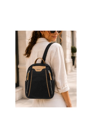 Just Polo Kadın Günlük Kullanıma Uygun Çok Bölmeli Sırt Çantası Ebat : 30 X 25 Cm Shopper Siyah Camel