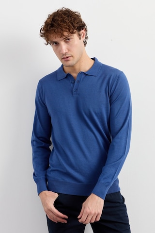 Desen Erkek Basic Polo Yaka İnce Triko Kazak İndigo İndigo