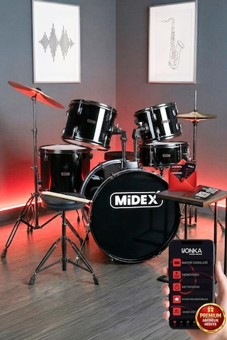 Midex CD900X-BK 22'' Yetişkin Akustik Bateri Davul Seti 22B-13T-12T-16F-14S (5 Parça)