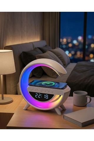 Kablosuz Şarjlı Led Işıklı Masa Saati Bluetooth Hoparlör Alarm Fonksiyonlu Çok Renkli 60833842