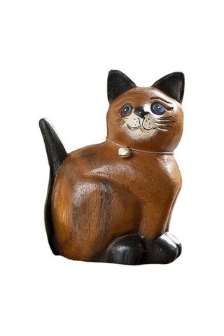 Opulentliving Ahşap Kedi Heykeli, Yatak Odası Dekoru, Sevimli Yavru Kedi Süsü, L Kafa Sol, Ev Hediyesi L Kafa Sol