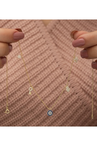 Nereze 925 Ayar Gold Şans Kolyesi Kadın Gümüş Kolye
