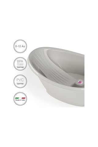 Okbaby Bebek Banyo Seti Bella Dijital Termometreli Çift Yönlü Küvet + Hippo Duş Şapkası A.gri
