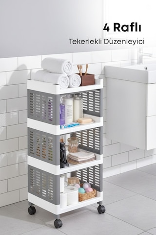 Grimorlife 4 Raflı Banyo Düzenleyici Mutfak Rafı Banyo Dolabı Çok Amaçlı Plastik Mutfak Düzenleyici-gri Gri