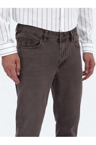 Kip Kahverengi Düz Slim Fit Denim Pamuk Karışımlı Pantolon