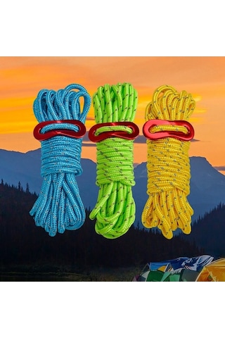 Novahub Kalın 4mm, Çok Renkli, Gece Yansımalı, Kaymaz Poliester Çadır İpi Seti 8 Parça Mor Güvenli Kullanım İçin Mor