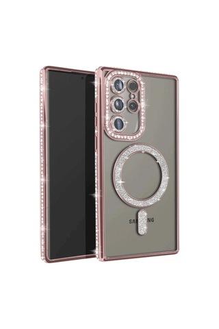 Mey İthalat Samsung Galaxy Uyumlu S23 Ultra Joke Simli Magneticsafe - Kılıf - Pembe Diğer