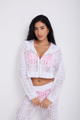 Kapuşonlu Dantel Bluz Beyaz