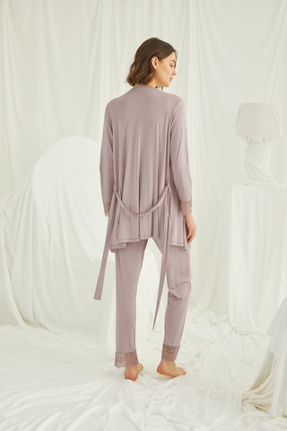Lohusa Sepeti Lohusasepeti Sabahlıklı Dantelli Omuz Lohusa Pijama Takımı Vizon - 18441 001