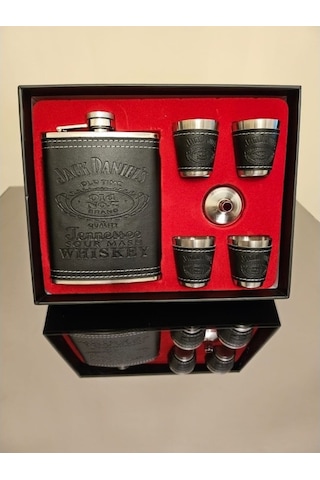 4 Shot Bardaklı Deri Kaplama Çelik Matara Seti-cengizhan Unaler