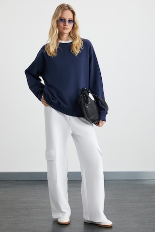 Karıus  Kadın Organik Pamuklu Içi Polarlı Oversize Yuvarlak Yakalı Lacivert Sweatshirt