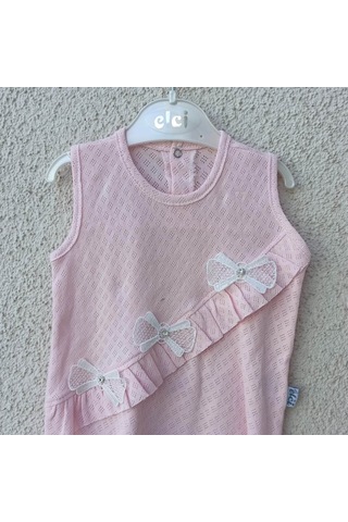 3-9 Ay Bebek Brode Fiyonklu Külotlu Yazlık Takımı Pembe Pembe