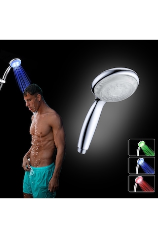Hangfox Led Işıklı El Tipi Duş Başlığı, Su Akışı İle Çalışır, Sıcaklık Algılayıcı Rgb Renk Değişimi Yeşil/mavi/kırmızı Gümüş