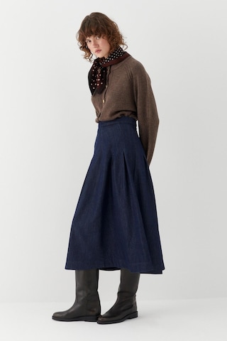 Yüksek Bel Pileli Midi Etek Lacivert Lacivert
