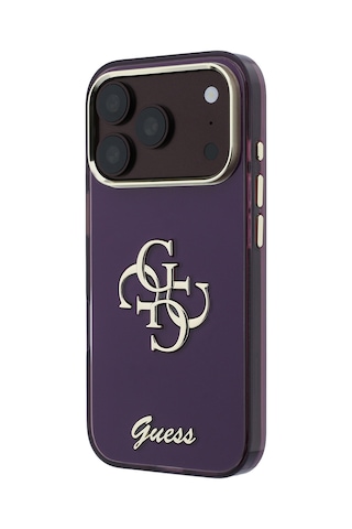 Apple iPhone Uyumlu 18 Pro Kılıf Guess Lisanslı Yazı Ve 4g Büyük Metal Logolu Silikon Kapak Bordo