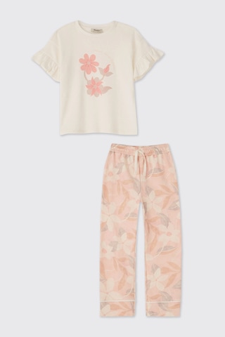 Panço Kız Çocuk Baskılı Pembe Pijama Takımı
