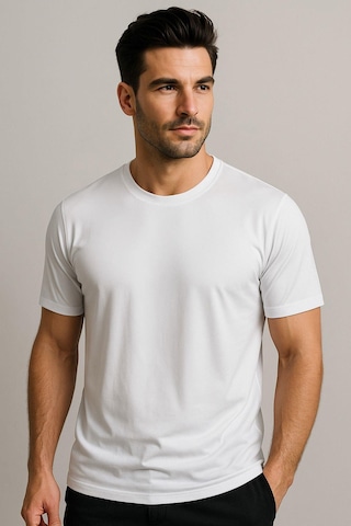 Erkek %100 Pamuk Slim Fit Sporcu Tişört Basic Bisiklet Yaka Kısa Kollu T-shirt Beyaz