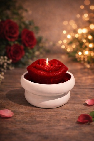 Rose Romantic Kiss -el Yapımı Romanrik Mum Kırmızı -beyaz