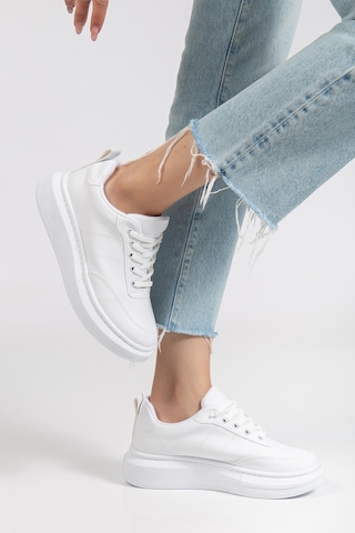 Erceka Aynalı Bağcıklı Kadın Spor Ayakkabı Günlük Kullanıma Uygun Sneaker Siyah-beyaz Ve Fileli Beyaz Siyah