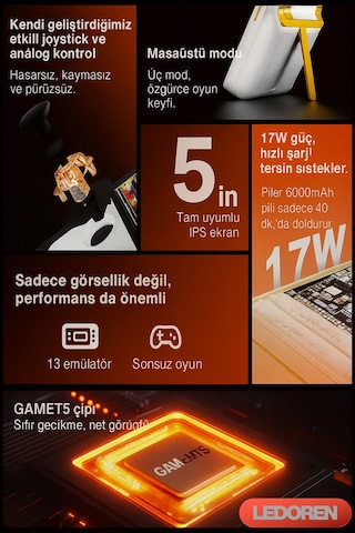 Gamemt E5 Elde Taşınabilir Youtube Chrome Oyun Konsolu 5000 Mah 2
