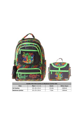 Kaukko Kids Street Erkek Çocuk Siyah - Yeşil İlkokul Sırt Çantası Ve Beslenme Çanta Seti - Setkk-l5414b Çok Renkli
