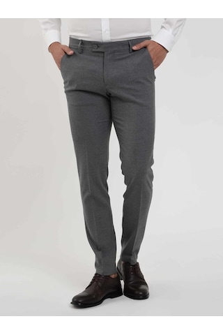 Dufy Koyu Gri Erkek Ekstra Slim Fit Melanj Desenli Klasik Pantolon - 103500-koyu Gri Koyu Gri