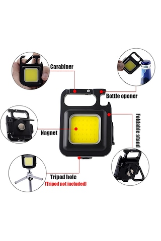 Cevval Çok Işlevli Şarj Edilebilir Mini Led Anahtarlık El Feneri Siyah