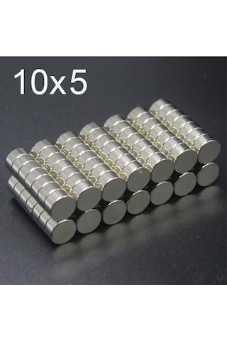 50 Adet 10x5 Yuvarlak Neodyum Mıknatıs Magnet Çap: 1 Cm - Kalınlık 5 Mm