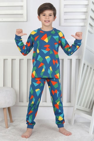 Zuzunga Renkli Geometrik Şekilli Erkek Çocuk Pijama Takımı Lacivert