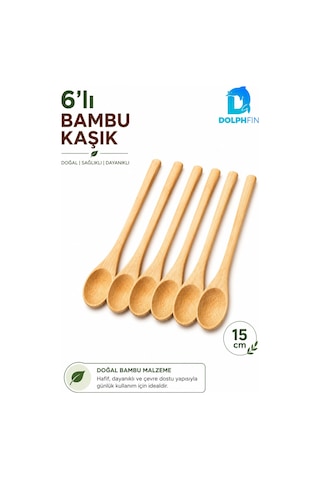 6 Lı Bambu Kaşık Seti 15 Cm Doğal Ahşap Baharat Ve Sunum Kaşığı