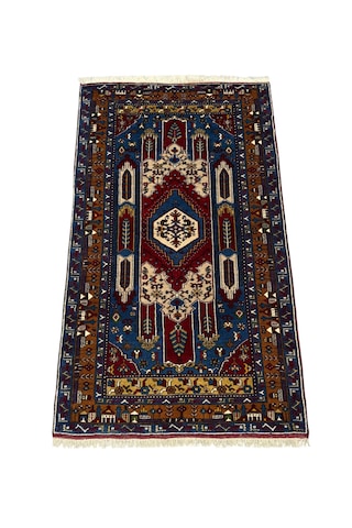 El Dokuması Yahyalı Halısı 110x190 Kırmızı Lacivert Kök Boyası Yün Halı