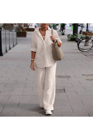 Barbora Rahat Ve Günlük Keten Ekru İkili Takım Alt Üst Ln17ekru8 001