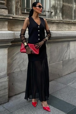 Yelek Ve Pilise Etekli Premium Takım 10096 Si Yah