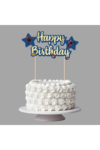 Örümcek Adam Temalı Happy Birthday Kaligrafi Pasta Üstü Süs Tüm Yaşlar