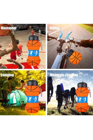 Futbol Su Şişesi, Yalıtılmış Su Şişesi Çocuklar, Katlanabilir Ve Katlanabilir Spor Su Şişesi, Su Şişesi ', Basketbol Tasarımı Çocuklar Yalıtımlı Su Şişesi 34 Oz. Gök Mavisi