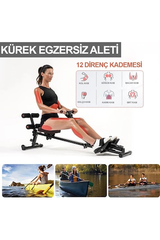 Hidrolik Katlanabilir Kürek Çekme Aleti Gösterge Ev Kardiyo Tüm Vücut Egzersiz + Direnç Lastiği