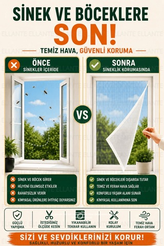 Cırtlı Yapışkanlı Sineklik Seti 130x150 Cm Çift Kanatlı Pencere Kapı Sinekliği Güçlü Yapışma Yıkanab