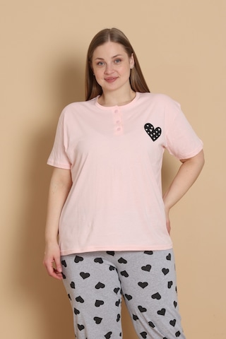 Wordex Mirano 4515 Kalpli Kısa Kollu Pamuklu Penye Büyük Beden Kadın Pijama Takımı Soft Pembe