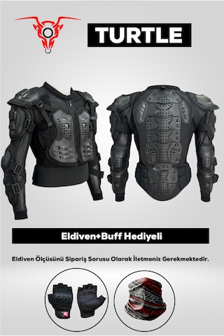 Motokit Crayzbull Turtle Body Armor Tam Vücut Korumalı Motosiklet Body Armour + Eldiven Ve Buff Hediyeli