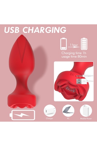 Pembe Tilki Uzaktan Kumandalı Gül Şekilli Anal Vibrator Kırmızı