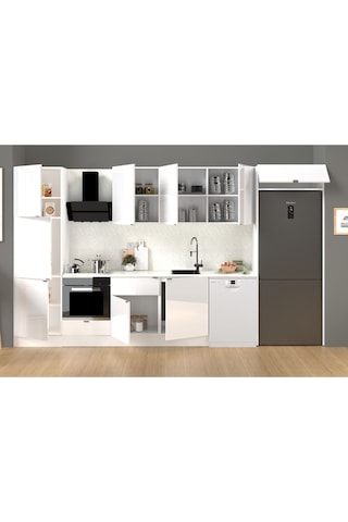 380 Cm %100 Mdf Tezgahlı Efil Ankastre Mutfak Dolabı Beyaz