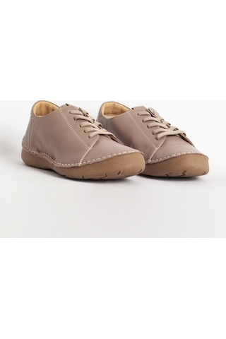 Dericlub Kadın Comfort Lastik Bağcıklı Spor Günlük Ayakkabı Gerçek Deri Br 44186 Vizon