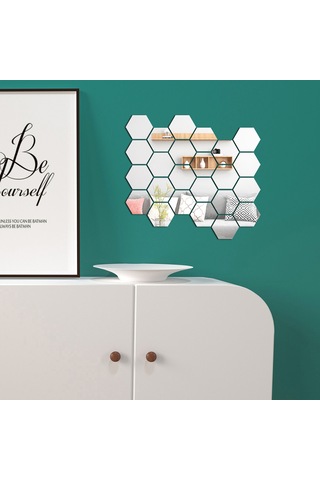 Skycity 36 Adet Gümüş Akrilik Hexagon Yansıtmaz Duvar Stickerı - Dıy Ev Dekorasyonu, Çocuk Odası/yatak Odası/banyo Uygun, Kolay Kurulum, Koruyucu Filmlı, 10x8.5x5cm Çok Renkli