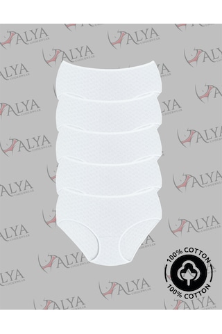 Alya Underwear %100 Pamuk Kumaşlı, Büyük Beden Yüksek Bel Kalp Desenli Ribana Jakar Kadın Külot Beyaz