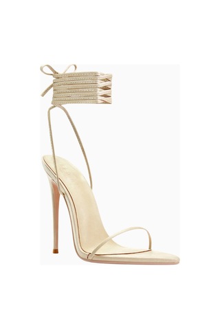 Femme La Soleil Vegan Süet, 120mm Bilekten Bağlı Ince Topuklu Sandalet Bej