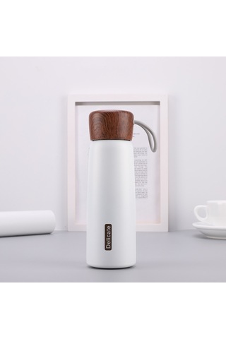 Hassas 304 Paslanmaz Çelik Ahşap Tahıl Termos Kupası, Kapasite: 500ml Beyaz