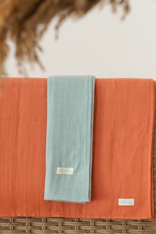 2'li Organik Pamuk Müslin Örtü Seti Nil ,tarçın 2 Adet 75x85 CM Turuncu - Açık Yeşil