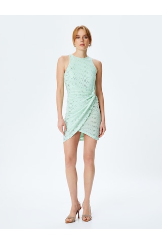 Koton Simli Halter Yaka Kolsuz Bodycon Mini Elbise Yeşil 5sak80041fk Yeşil