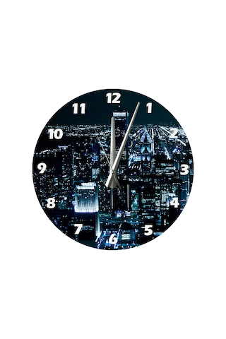 Ti-play Büyük Şehir Işıkları 30x30cm Akrilik Dekoratif Modern Duvar Saati ÇOk Renkli